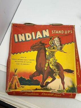 Vintage 1940’s INDIAN STAND-UPS Samuel Lowe Company box w/ wear B4 Rare!!